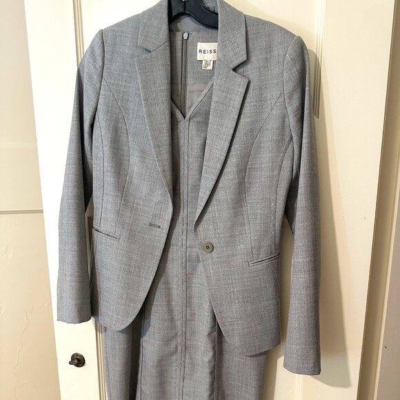 Reiss matching suit dress and blazer set in light gray - size 2 - Picture 1 of 5